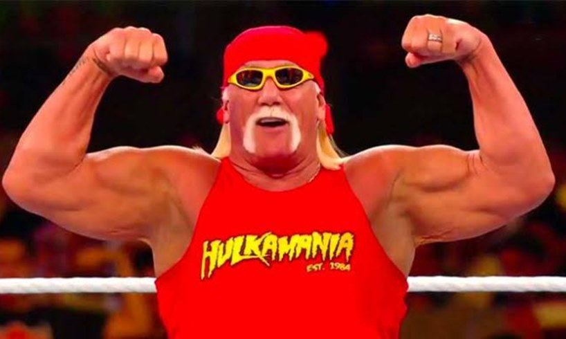 Hulk Hogan wearing a Hulkamania t-shirt.