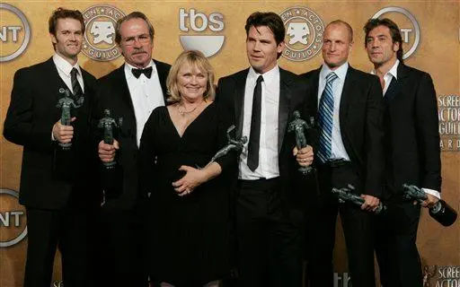 Tommy Lee Jones, Woody Harrelson, Javier Bardem, Josh Brolin, Tess Harper, and Garret Dillahunt at 14th Annual Screen Actors Guild Awards