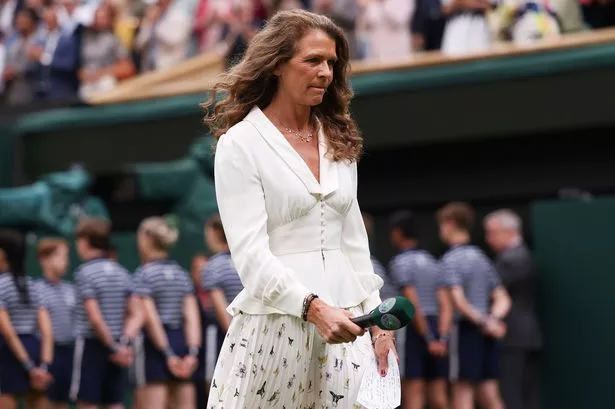 Annabel Croft following the on-court interview in the women's singles final at Wimbledon